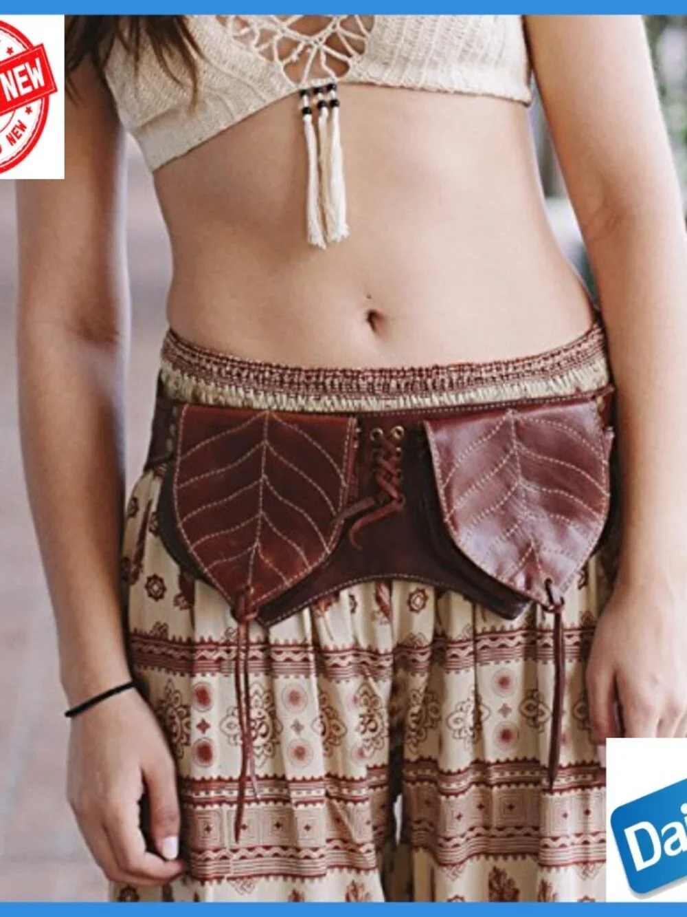 Leather Hip Belt with Studs, 5 Pockets, Adjustable Waist 29.5-37 Inches